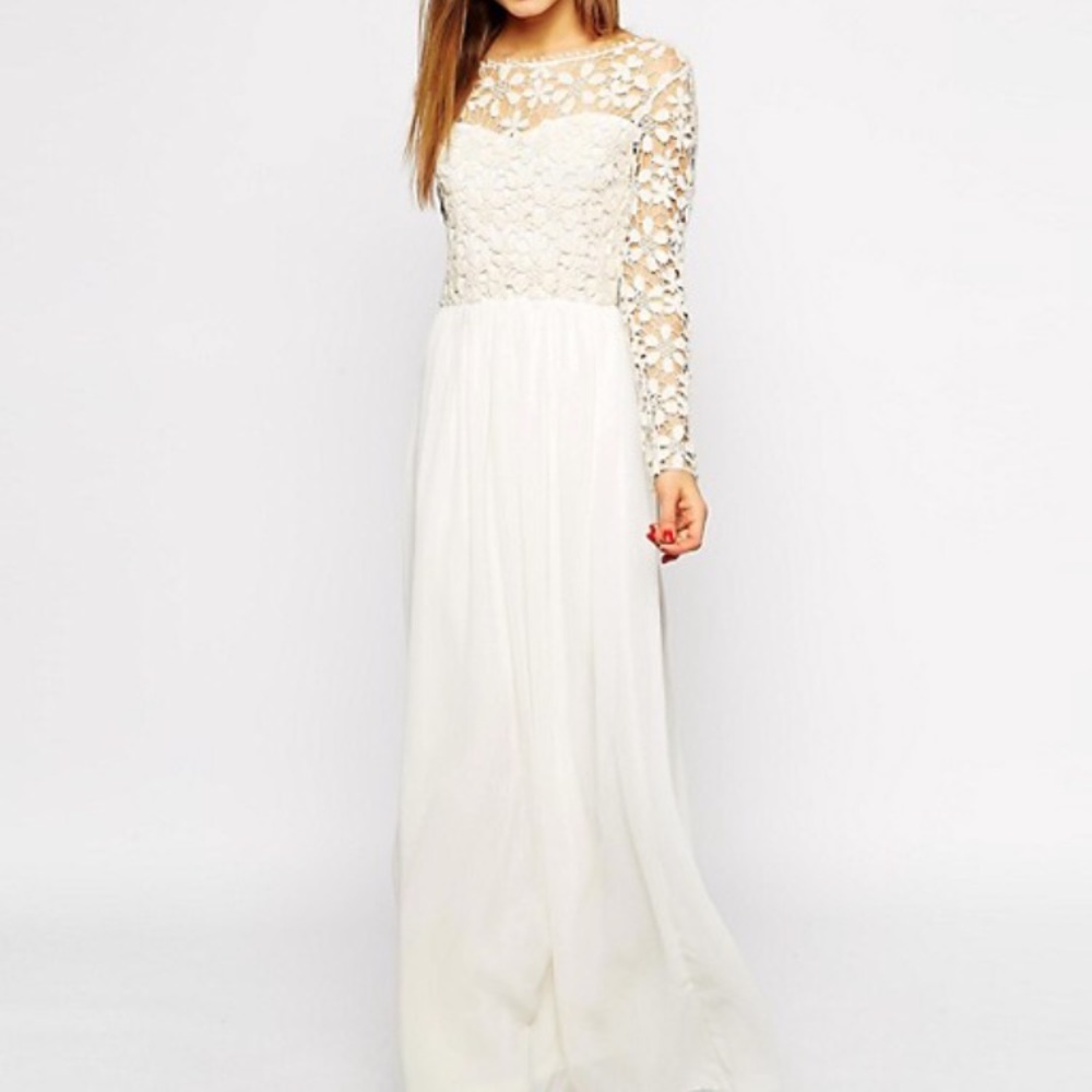 Club L long white dress with crochet long sleeves